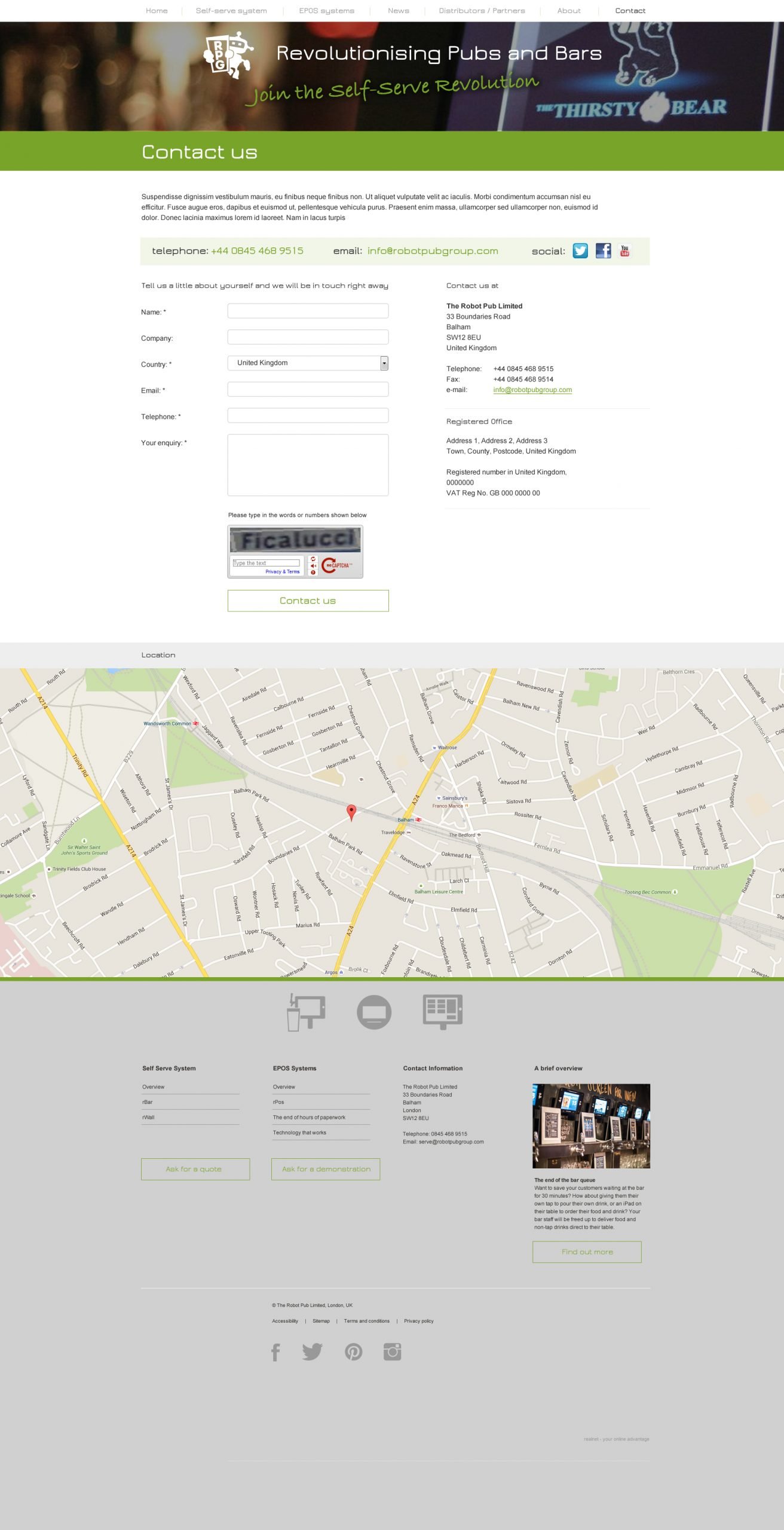 Robot Pub Group Website Contact Page Design