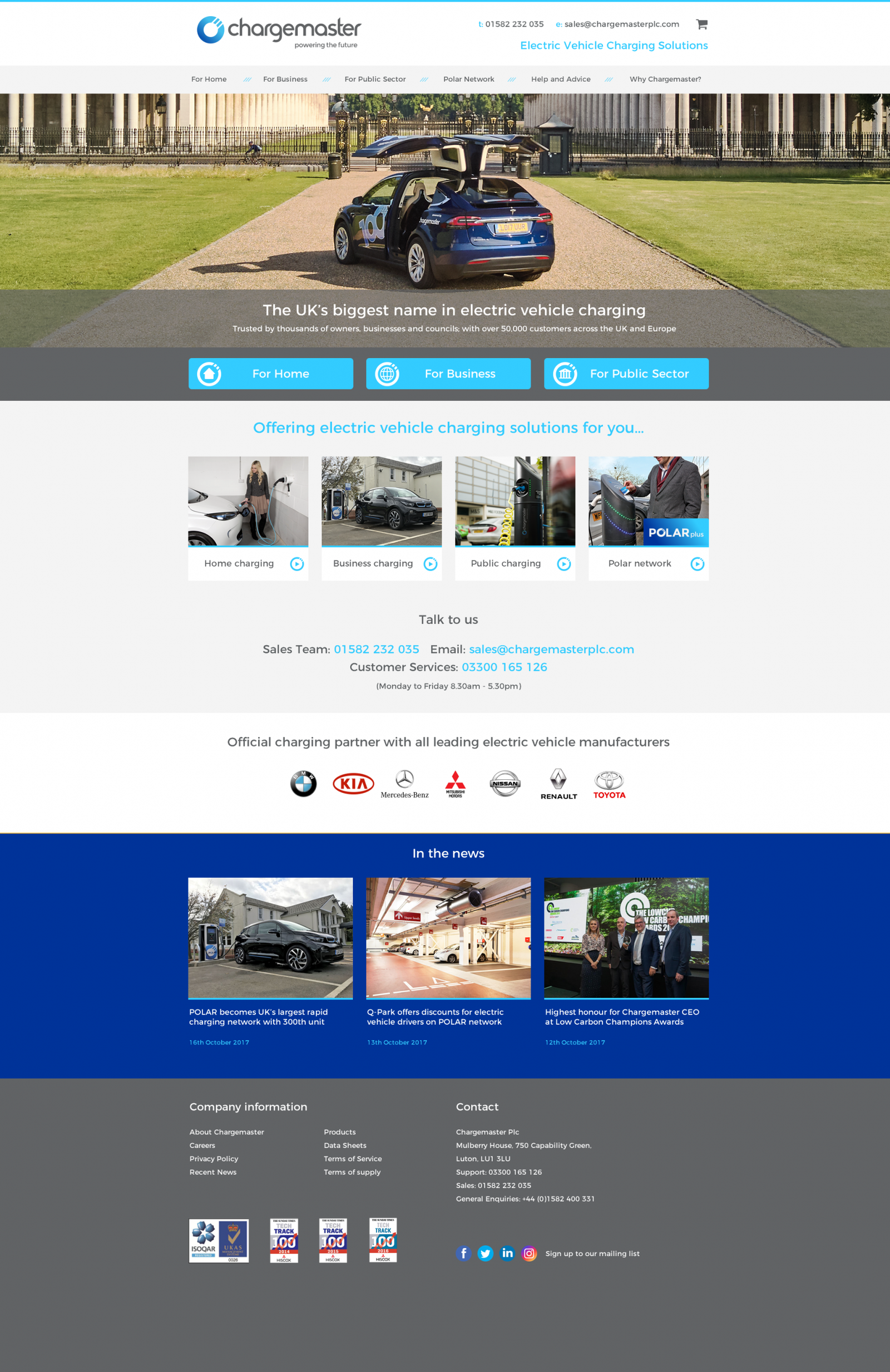 Chargemaster PLC Website Design - Home Page