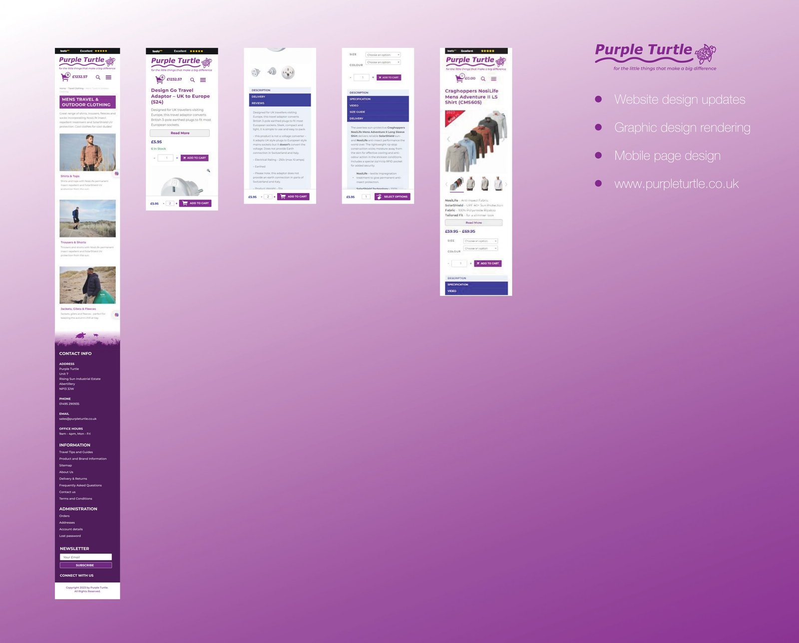 Purple Turtle - website mobile page designs